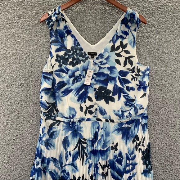 Talbots Blue Floral Pleated Sleeveless Dress - Picture 2 of 8